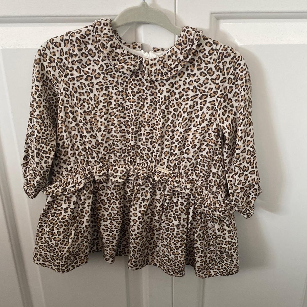 Mayoral Baby Girl Leopard Dress with Butterfly collar & ruffles. Size 6 Months